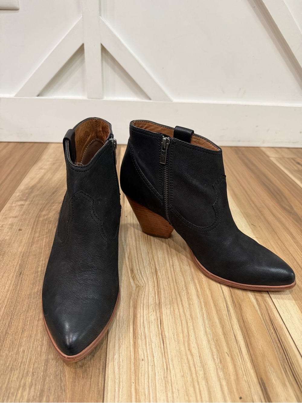 Frye “Rory” Black Leather Ankle Booties